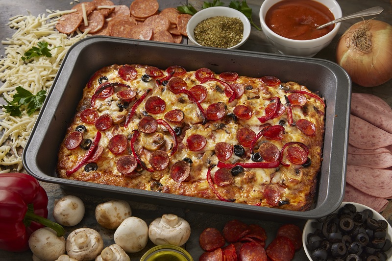 Deep dish pizza in a pan